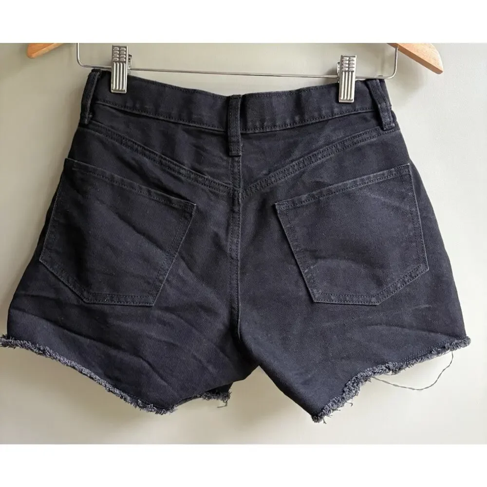 OLD NAVY Girls Sz 14 High Rise Black Denim Shorts Adjustable Waist Button Fly